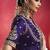 white silk blend saree with purple embroidered blouse & zari border