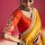 mustard yellow silk blend saree with red embroidered blouse & zari border