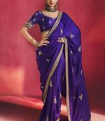 purple silk blend saree with gold embroidered border & designer blouse