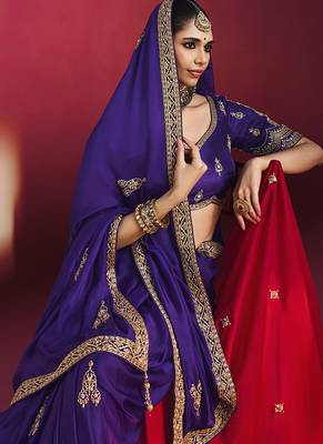 purple silk blend saree with gold embroidered border & designer blouse 3