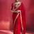 red silk blend saree with gold embroidered border & designer blouse