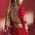 red silk blend saree with gold embroidered border & designer blouse