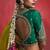 lime green silk blend saree with bottle green embroidered blouse & zari border