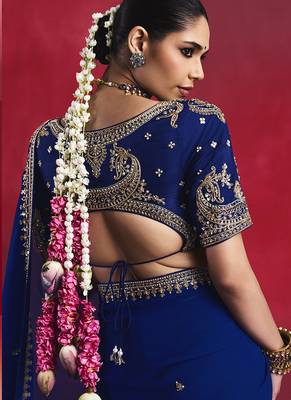 royal blue silk blend saree with gold embroidered border & designer blouse 2