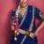royal blue silk blend saree with gold embroidered border & designer blouse