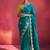 teal blue silk blend saree with yellow embroidered blouse & zari border