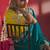 teal blue silk blend saree with yellow embroidered blouse & zari border