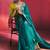 teal blue silk blend saree with yellow embroidered blouse & zari border