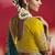 teal blue silk blend saree with yellow embroidered blouse & zari border