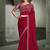 cherry red faux chiffon embroidered saree with blouse piece