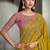 mustard yellow faux crepe embroidered saree with onion pink blouse