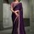 dark purple faux chiffon embroidered saree with blouse piece