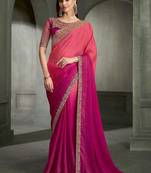 dual-tone peach and magenta faux chiffon saree with zari embroidered blouse