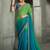 lime green and teal blue faux chiffon saree with teal embroidered blouse