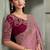 onion pink faux georgette saree with wine embroidered blouse