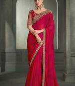 rani pink faux chiffon saree with tone-on-tone embroidered blouse