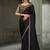 black faux chiffon saree with charcoal grey embroidered blouse