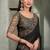 black faux chiffon saree with charcoal grey embroidered blouse
