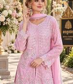 Pink georgette readymade suit with embroidery & sequence work