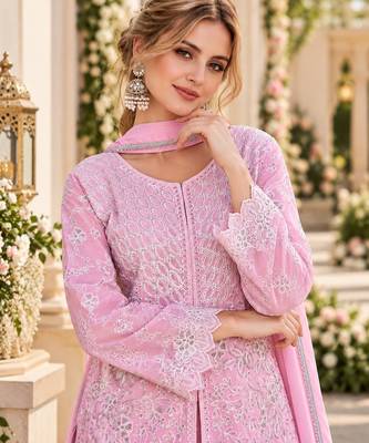 Pink georgette readymade suit with embroidery & sequence work 2