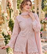 Peach georgette readymade suit with embroidery & sequence work