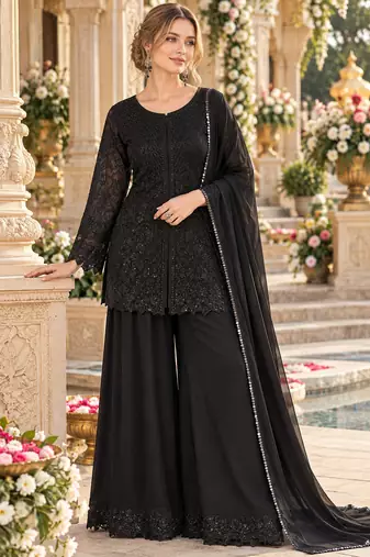 Black georgette readymade suit with embroidery & sequence work