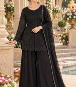 Black georgette readymade suit with embroidery & sequence work