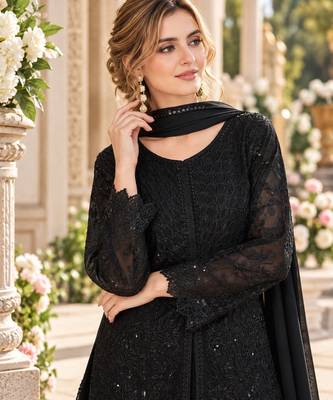 Black georgette readymade suit with embroidery & sequence work 2