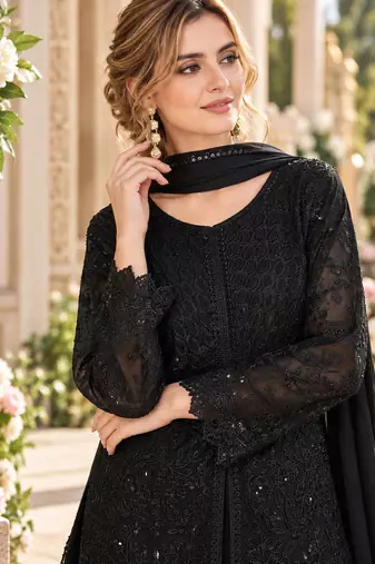 Black georgette readymade suit with embroidery & sequence work