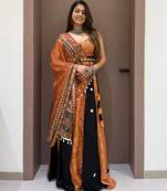 Mustard&Black Rayon Readymade Navratri Lehenga Choli with Embroidery & Mirror Work