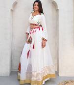 White Rayon Readymade Navratri Lehenga Choli with Embroidery & Mirror Work