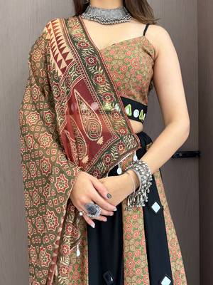 Olive&Black Rayon Readymade Navratri Lehenga Choli with Embroidery & Mirror Work 2