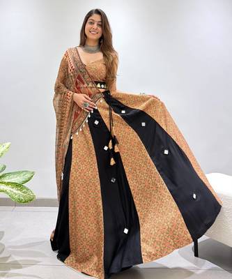 Olive&Black Rayon Readymade Navratri Lehenga Choli with Embroidery & Mirror Work 3