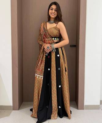 Olive&Black Rayon Readymade Navratri Lehenga Choli with Embroidery & Mirror Work 4