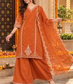Women's roman silk kurti set with organza dupatta – elegant ethnic wear