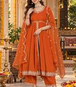 Women's elegant roman silk front-cut anarkali kurti set with organza dupatta