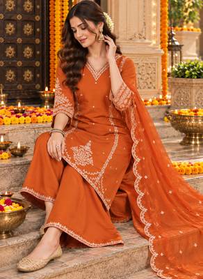 Women's roman silk kurti set with organza dupatta – elegant ethnic wear 2