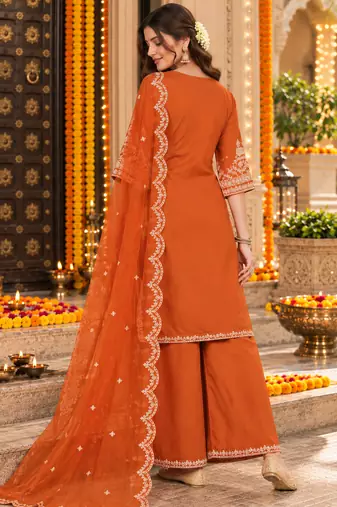 Women's roman silk kurti set with organza dupatta – elegant ethnic wear