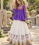 Violet&White Georgette Readymade Navratri Lehenga Choli with Kutchi Patchwork