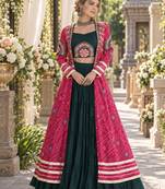D Green Rayon Readymade Navratri Lehenga Choli with Kutchi Patchwork