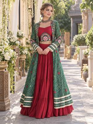 Maroon Rayon Readymade Navratri Lehenga Choli with Kutchi Patchwork 1