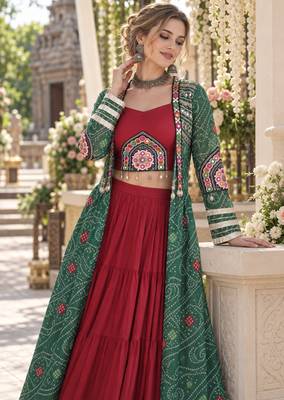 Maroon Rayon Readymade Navratri Lehenga Choli with Kutchi Patchwork 2