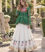 Green&White Georgette Readymade Navratri Lehenga Choli with Kutchi Patchwork