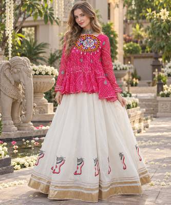Rani&White Georgette Readymade Navratri Lehenga Choli with Kutchi Patchwork 1