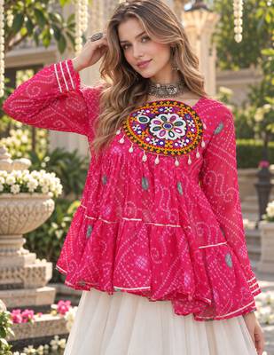 Rani&White Georgette Readymade Navratri Lehenga Choli with Kutchi Patchwork 2
