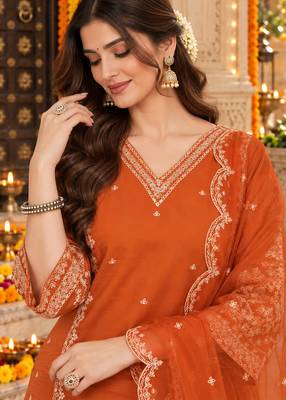 Women's roman silk kurti set with organza dupatta – elegant ethnic wear 4