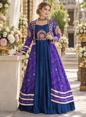 Teal Rayon Readymade Navratri Lehenga Choli with Kutchi Patchwork 1