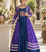 Teal Rayon Readymade Navratri Lehenga Choli with Kutchi Patchwork