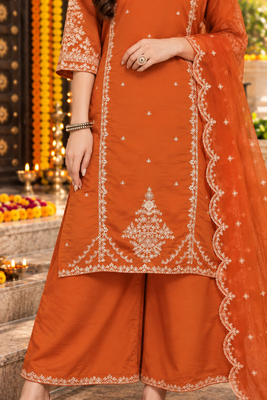 Women's roman silk kurti set with organza dupatta – elegant ethnic wear 5