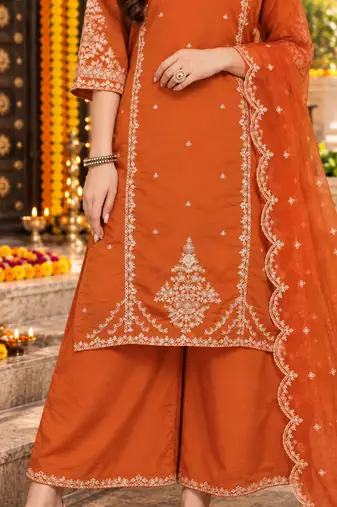 Women's roman silk kurti set with organza dupatta – elegant ethnic wear